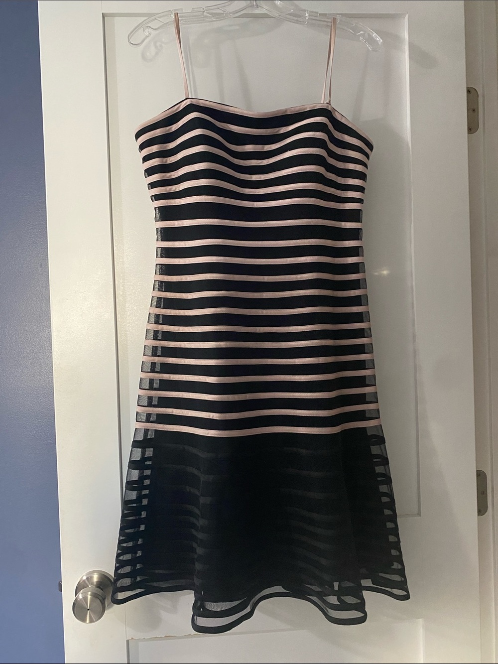 Satin Striped Pink and Black Spaghetti Strap  Dress
